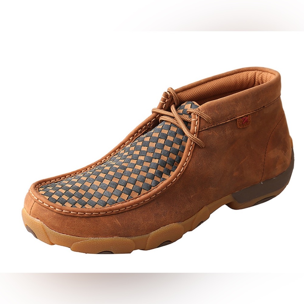 Twisted X Mens Oiled Saddle Brown w/ Midnight Blue Basketweave Driving Moccasin